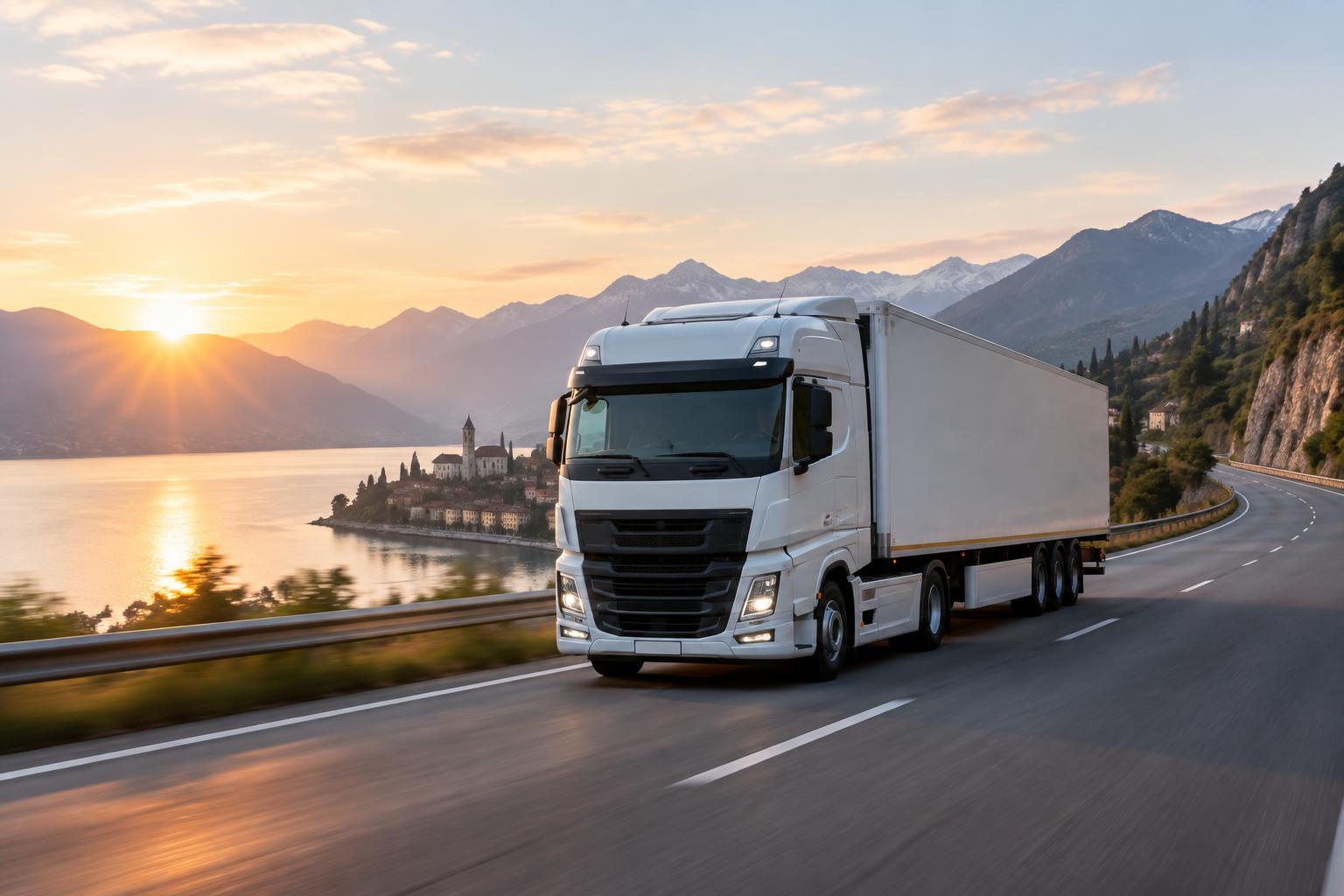Witte vrachtwagen op een Europese weg